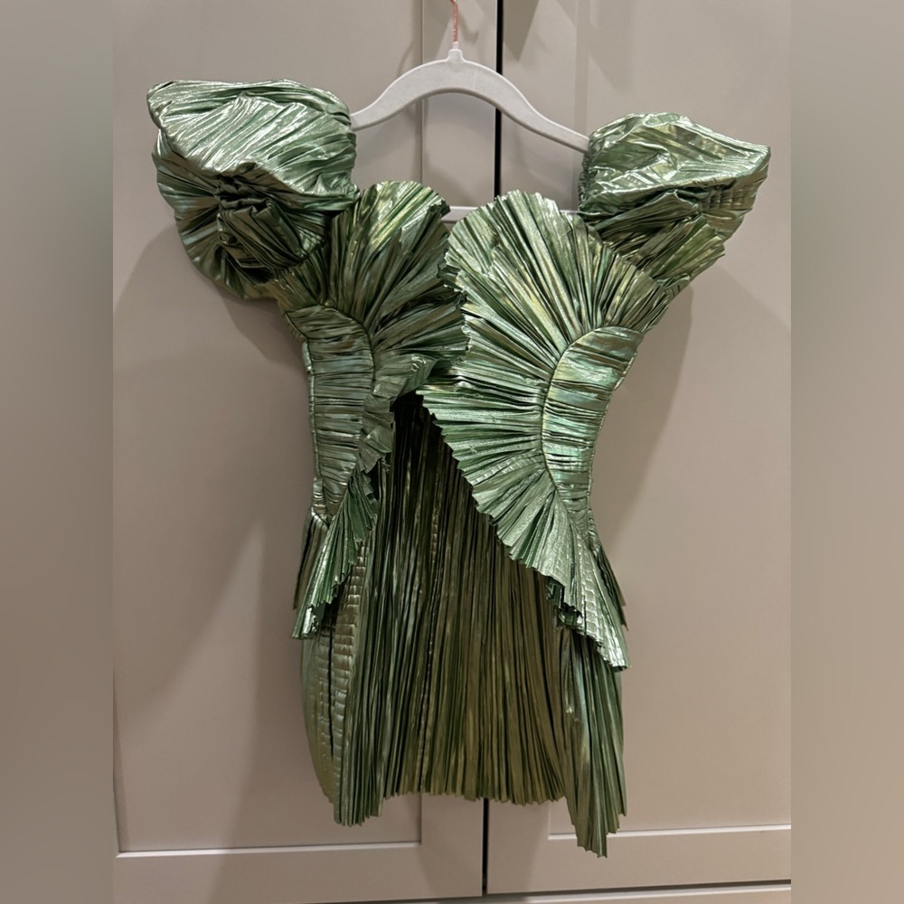 Cult Gaia Charlique Spearment Metal, Pleated Sculptural Dress - 4T